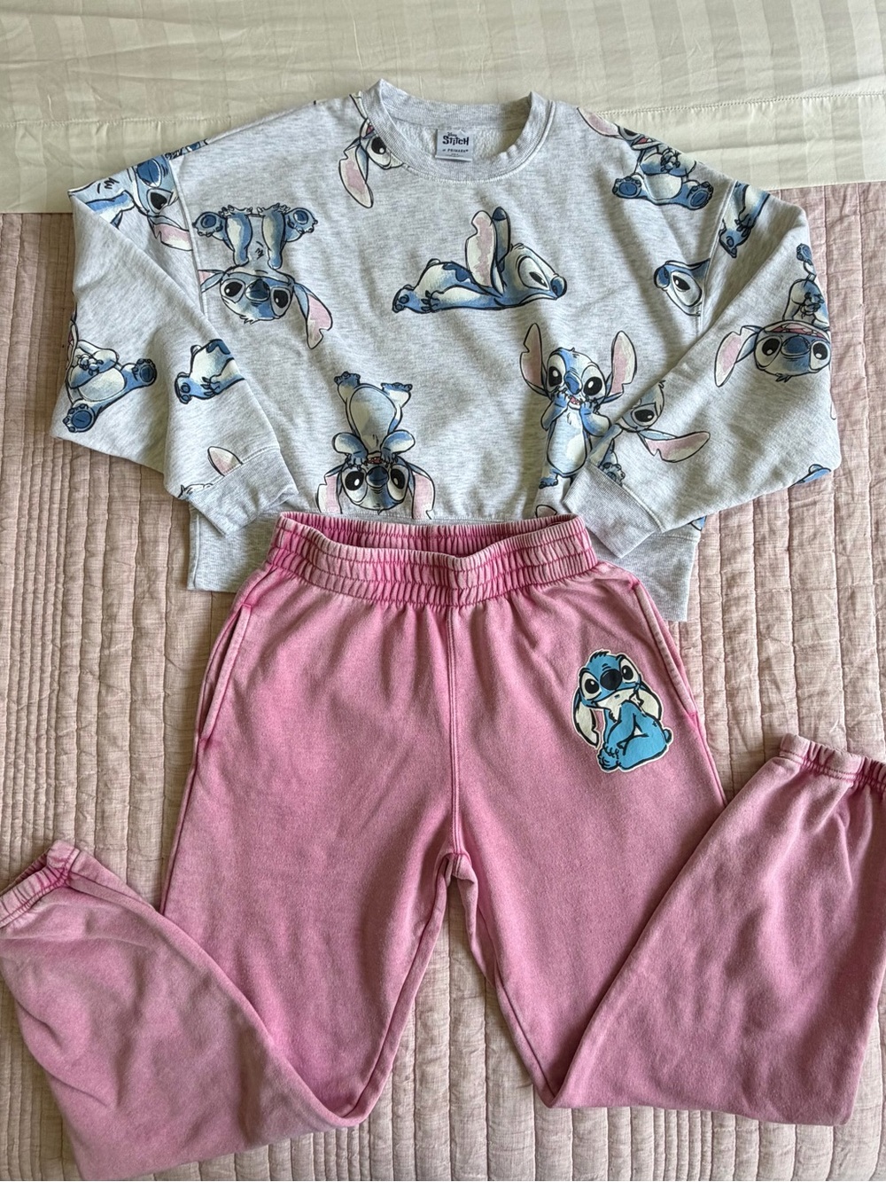 Primark Pink & Gray Stitch Sweatshirt and Joggers Set